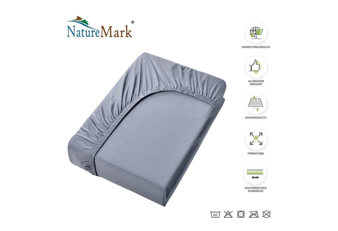 NatureMark Spannbettlaken Boxspringbett Mikrofaser Spannbetttuch 200x220cm, Polyester, Gummizug: rundum, Mittelgrau – Bild 2 von 5