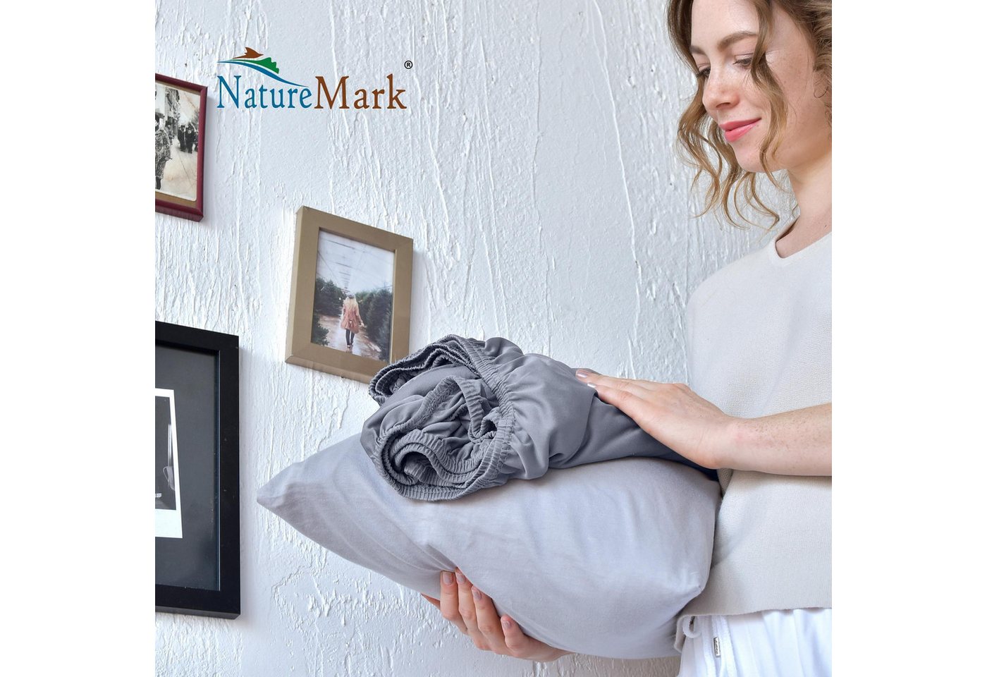 NatureMark Spannbettlaken Boxspringbett Mikrofaser Spannbetttuch 200x220cm, Polyester, Gummizug: rundum, Mittelgrau – Bild 5 von 5