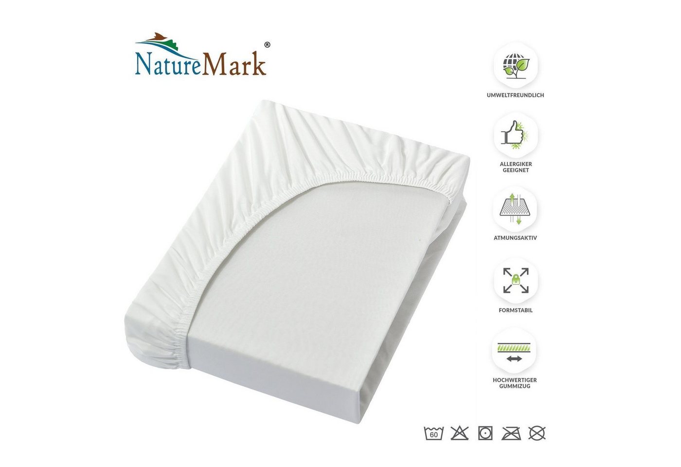 NatureMark Spannbettlaken Boxspringbett Mikrofaser Spannbetttuch 200x220cm, Polyester, Gummizug: rundum, Naturweiß – Bild 2 von 5