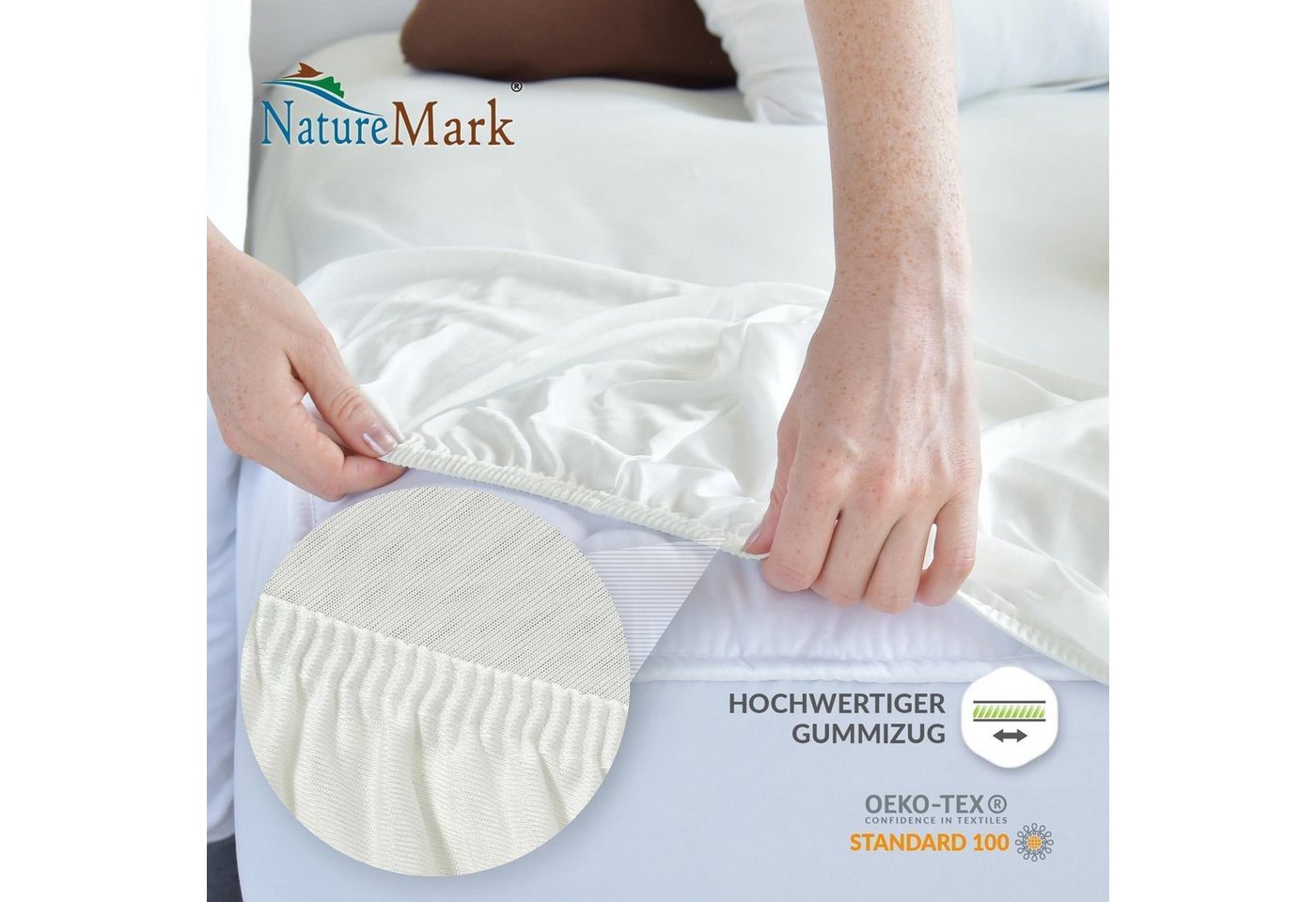 NatureMark Spannbettlaken Boxspringbett Mikrofaser Spannbetttuch 200x220cm, Polyester, Gummizug: rundum, Naturweiß – Bild 3 von 5