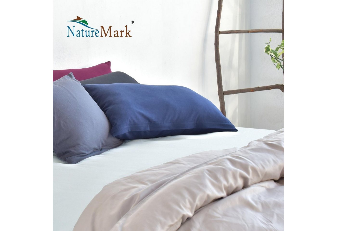 NatureMark Spannbettlaken Boxspringbett Mikrofaser Spannbetttuch 200x220cm, Polyester, Gummizug: rundum, Naturweiß – Bild 4 von 5