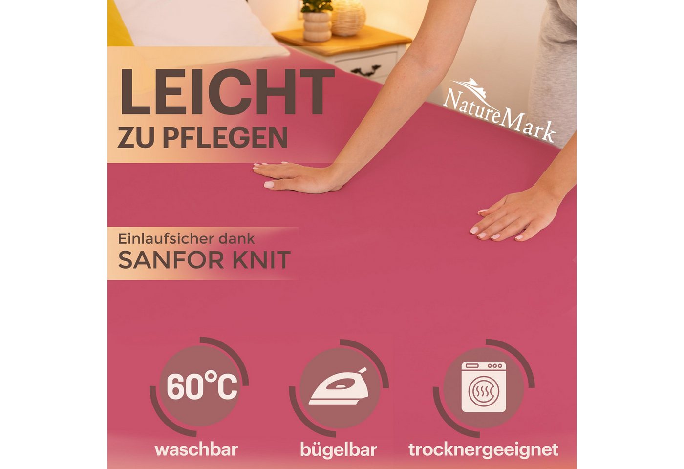 NatureMark Spannbettlaken Jersey Basic Spannbetttuch, 100% Baumwolle, Gummizug: rundum, (1 Stück), in vielen Größen und Farben, bis 40cm Steghöhe, 200x220cm, Bo – Bild 4 von 5