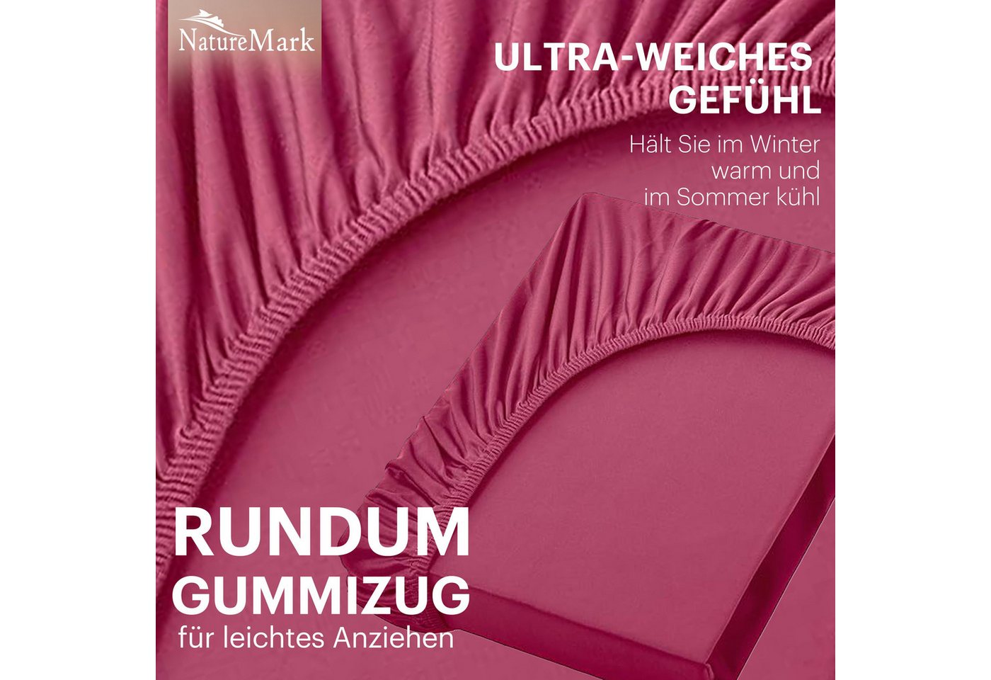 NatureMark Spannbettlaken Jersey Basic Spannbetttuch, 100% Baumwolle, Gummizug: rundum, (1 Stück), in vielen Größen und Farben, bis 40cm Steghöhe, 200x220cm, Bo – Bild 5 von 5