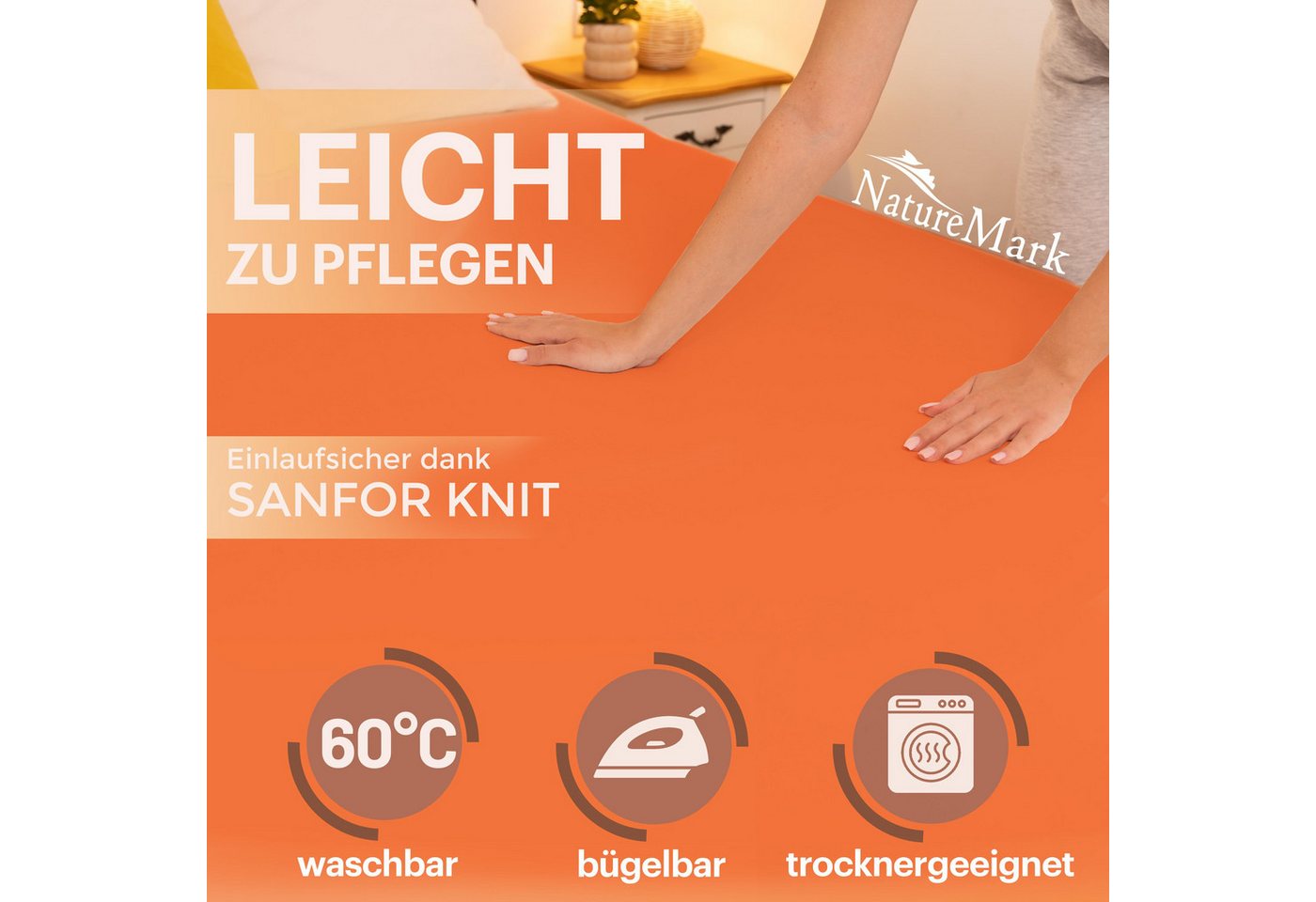 NatureMark Spannbettlaken Jersey Basic Spannbetttuch, 100% Baumwolle, Gummizug: rundum, (1 Stück), in vielen Größen und Farben, bis 25cm Steghöhe, 90x200cm, Ter – Bild 4 von 5