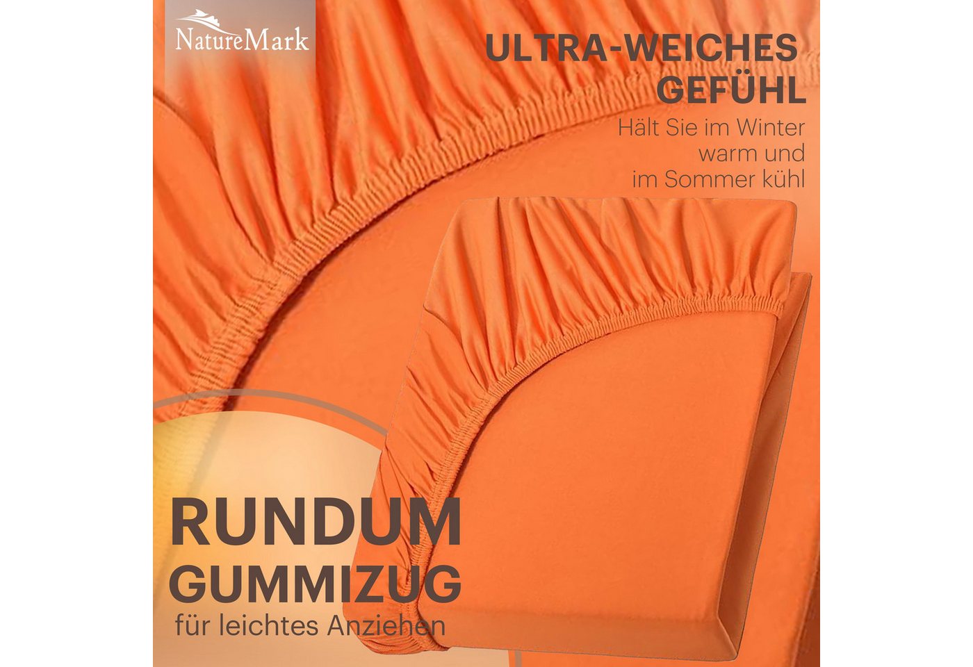 NatureMark Spannbettlaken Jersey Basic Spannbetttuch, 100% Baumwolle, Gummizug: rundum, (1 Stück), in vielen Größen und Farben, bis 25cm Steghöhe, 90x200cm, Ter – Bild 5 von 5