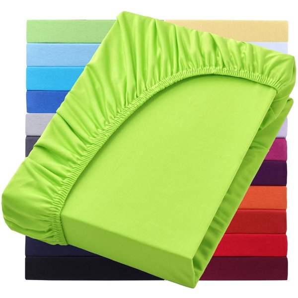 NatureMark Spannbettlaken Jersey Basic Spannbetttuch, 100% Baumwolle, Gummizug: rundum, (1 Stück), in vielen Größen und Farben, bis 25cm Steghöhe, 120x200cm, Ap