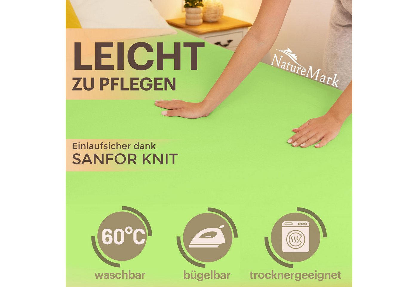 NatureMark Spannbettlaken Jersey Basic Spannbetttuch, 100% Baumwolle, Gummizug: rundum, (1 Stück), in vielen Größen und Farben, bis 25cm Steghöhe, 120x200cm, Ap – Bild 4 von 5