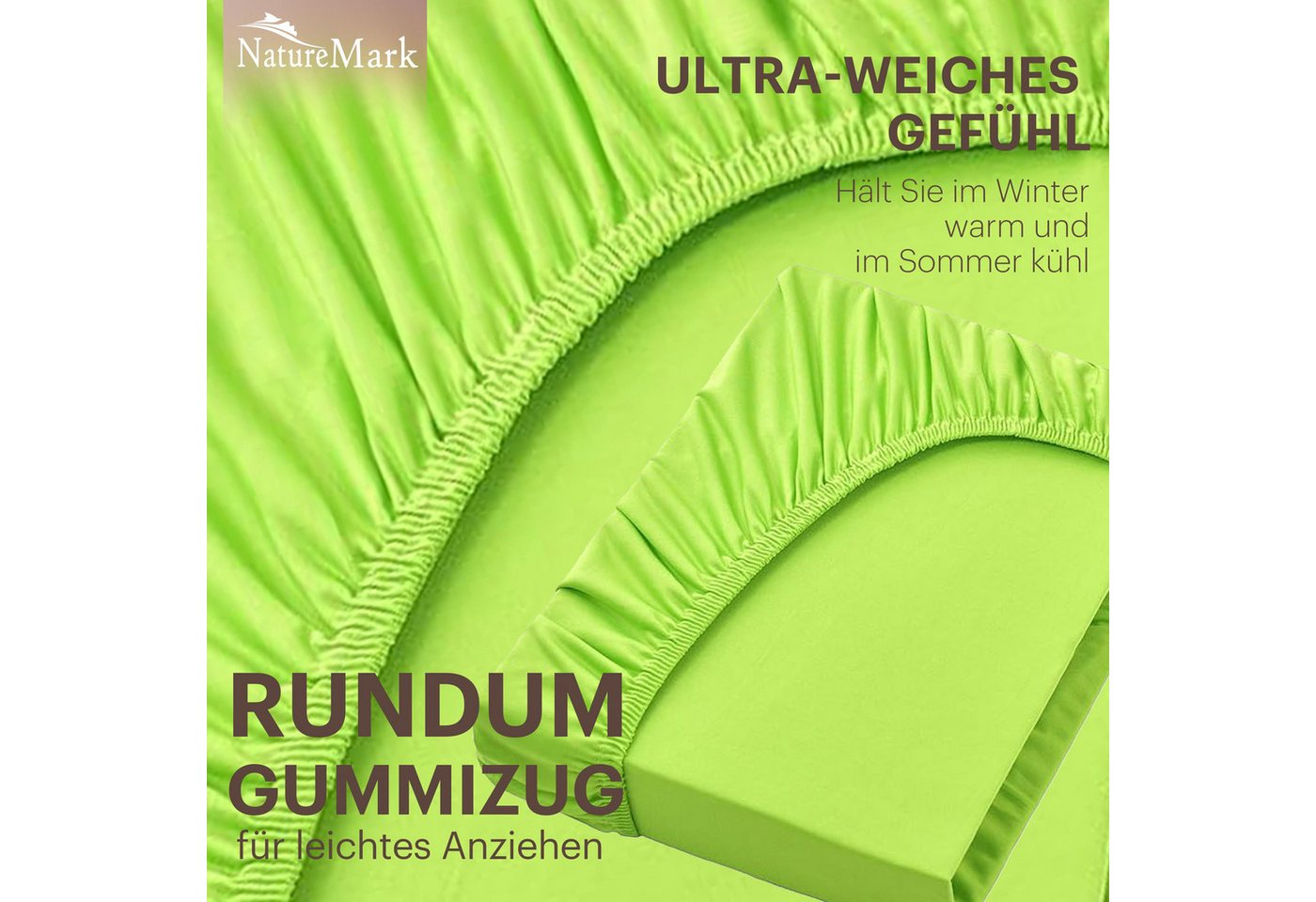 NatureMark Spannbettlaken Jersey Basic Spannbetttuch, 100% Baumwolle, Gummizug: rundum, (1 Stück), in vielen Größen und Farben, bis 25cm Steghöhe, 120x200cm, Ap – Bild 5 von 5