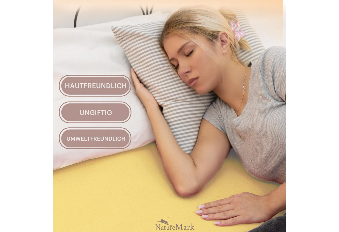 NatureMark Spannbettlaken Jersey Basic Spannbetttuch, 100% Baumwolle, Gummizug: rundum, (1 Stück), in vielen Größen und Farben, bis 40cm Steghöhe, 200x220cm, Ge – Bild 2 von 5