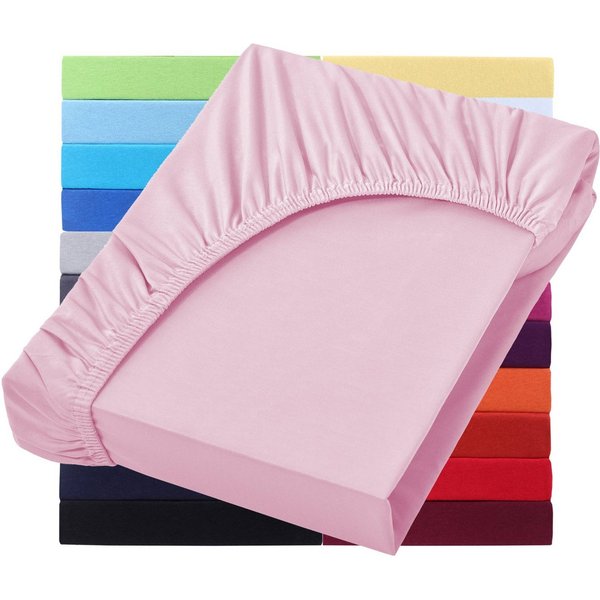 NatureMark Spannbettlaken Jersey Basic Spannbetttuch, 100% Baumwolle, Gummizug: rundum, (1 Stück), in vielen Größen und Farben, bis 25cm Steghöhe, 90x200cm, Ros