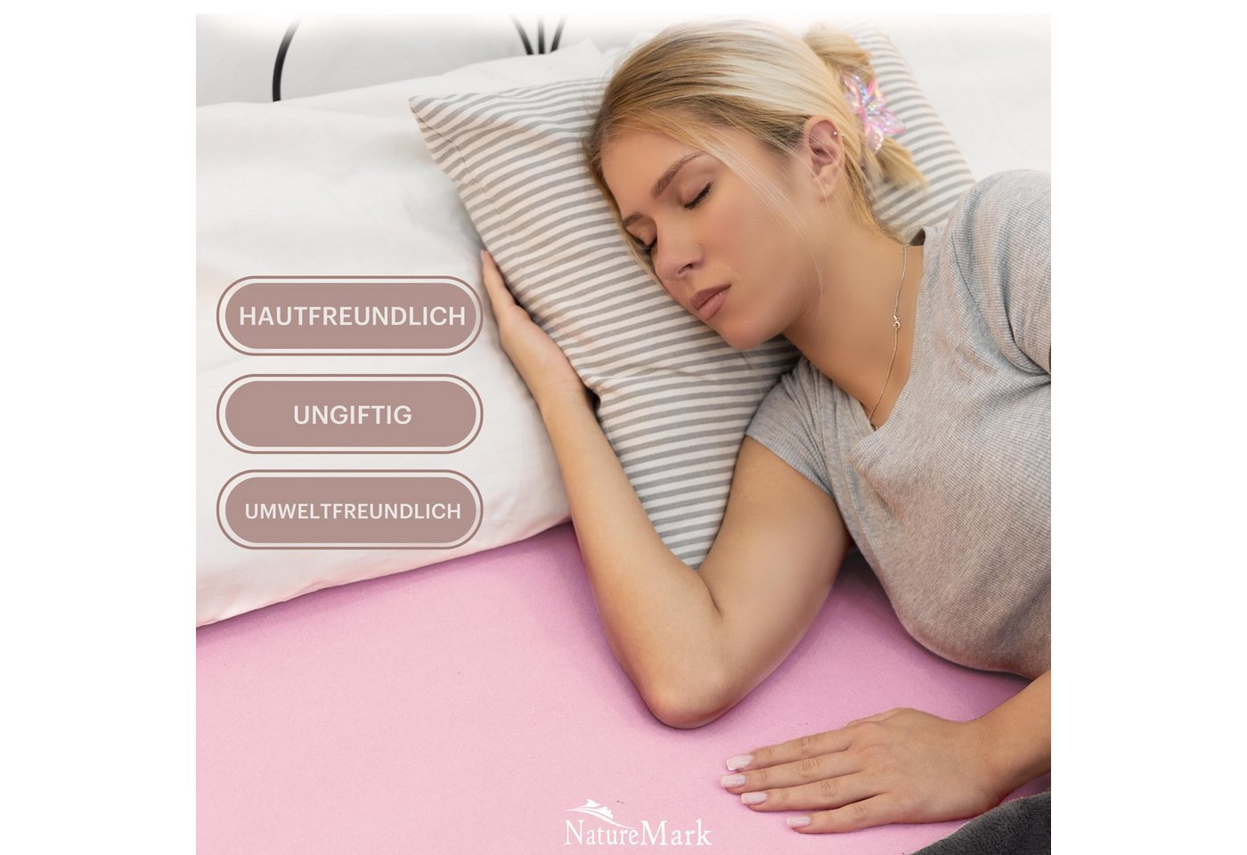 NatureMark Spannbettlaken Jersey Basic Spannbetttuch, 100% Baumwolle, Gummizug: rundum, (1 Stück), in vielen Größen und Farben, bis 25cm Steghöhe, 90x200cm, Ros – Bild 2 von 5