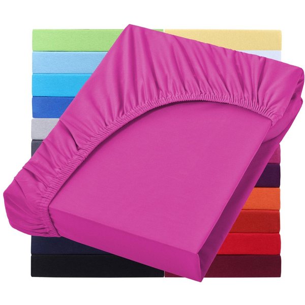 NatureMark Spannbettlaken Jersey Basic Spannbetttuch, 100% Baumwolle, Gummizug: rundum, (1 Stück), in vielen Größen und Farben, bis 25cm Steghöhe, 90x200cm, Pin