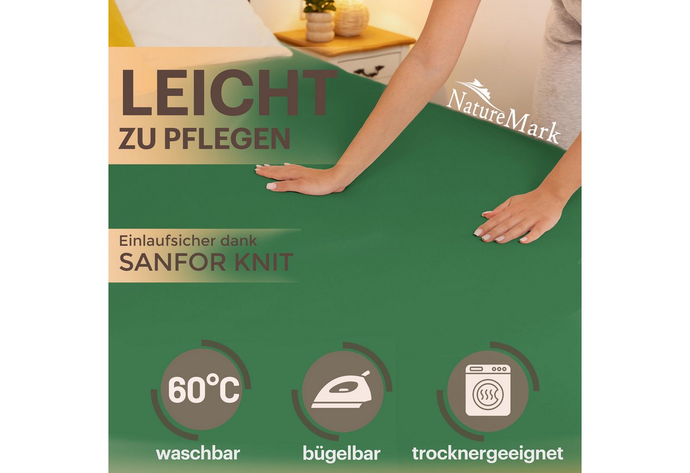 NatureMark Spannbettlaken Jersey Basic Spannbetttuch, 100% Baumwolle, Gummizug: rundum, (1 Stück), in vielen Größen und Farben, bis 40cm Steghöhe, 200x220cm, Du – Bild 4 von 5
