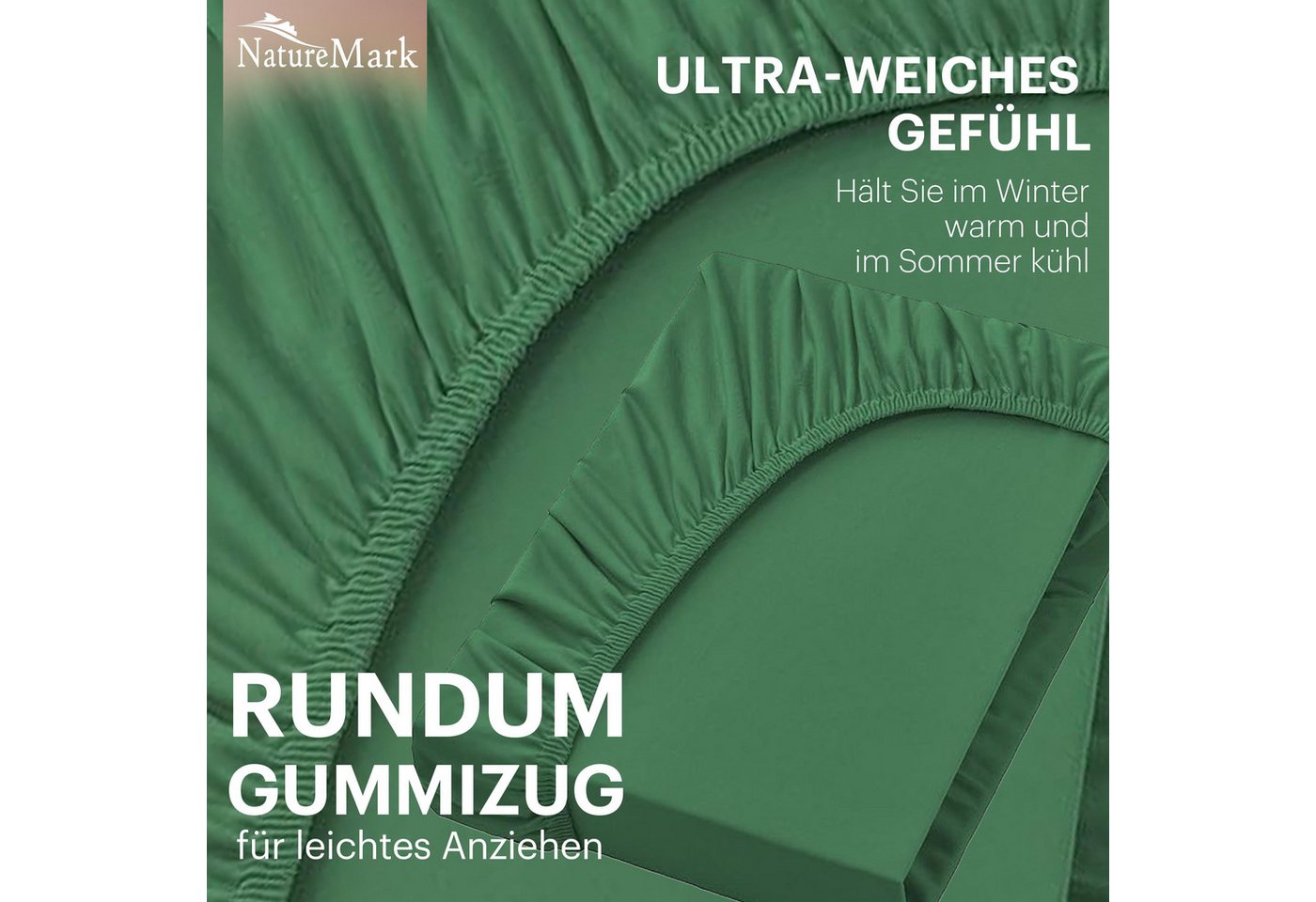 NatureMark Spannbettlaken Jersey Basic Spannbetttuch, 100% Baumwolle, Gummizug: rundum, (1 Stück), in vielen Größen und Farben, bis 40cm Steghöhe, 200x220cm, Du – Bild 5 von 5