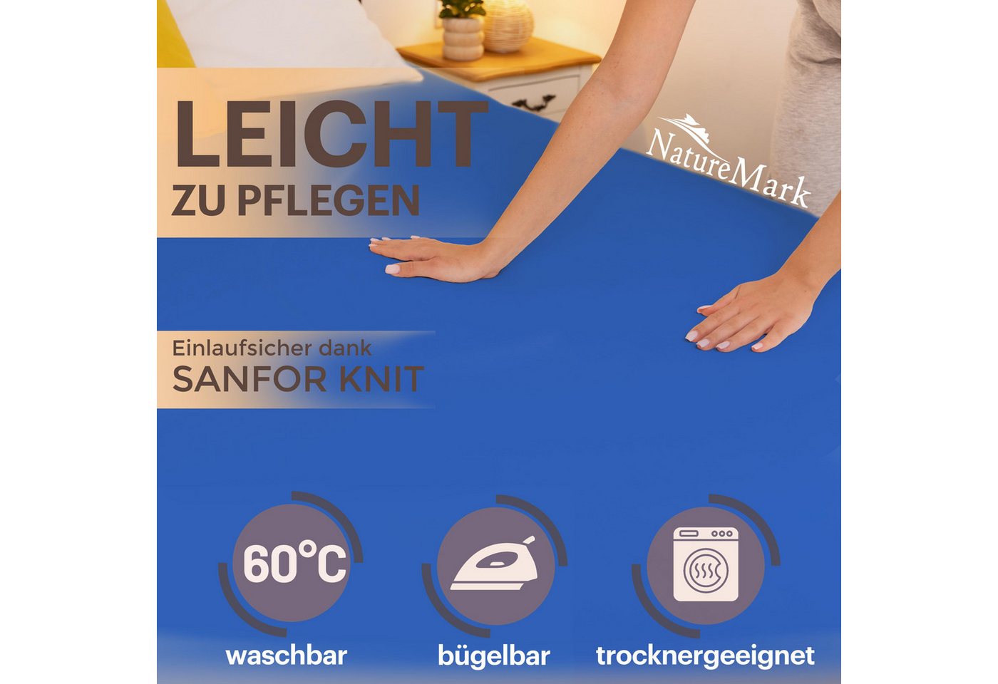 NatureMark Spannbettlaken Jersey Basic Spannbetttuch, 100% Baumwolle, Gummizug: rundum, (1 Stück), in vielen Größen und Farben, bis 25cm Steghöhe, 120x200cm, Ro – Bild 4 von 5