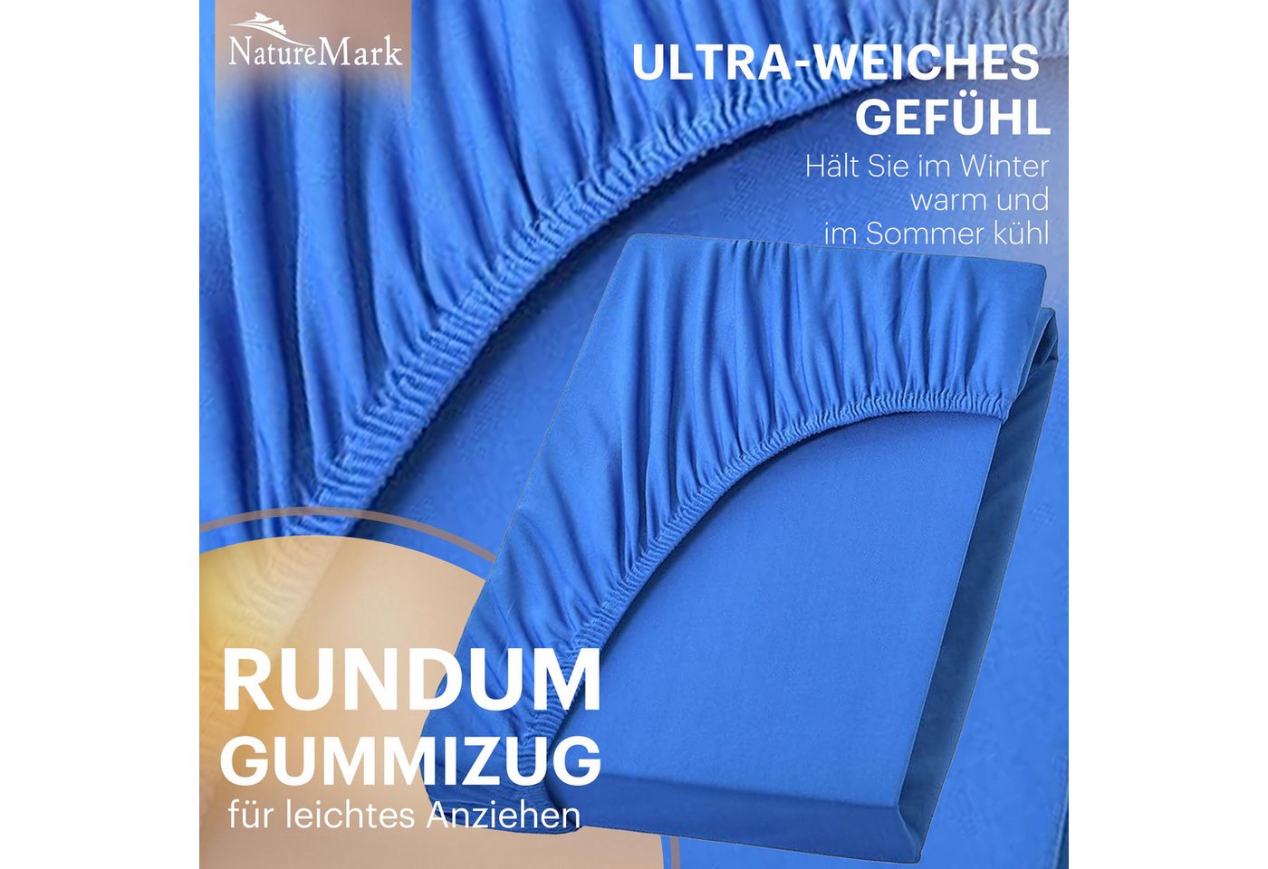 NatureMark Spannbettlaken Jersey Basic Spannbetttuch, 100% Baumwolle, Gummizug: rundum, (1 Stück), in vielen Größen und Farben, bis 25cm Steghöhe, 120x200cm, Ro – Bild 5 von 5