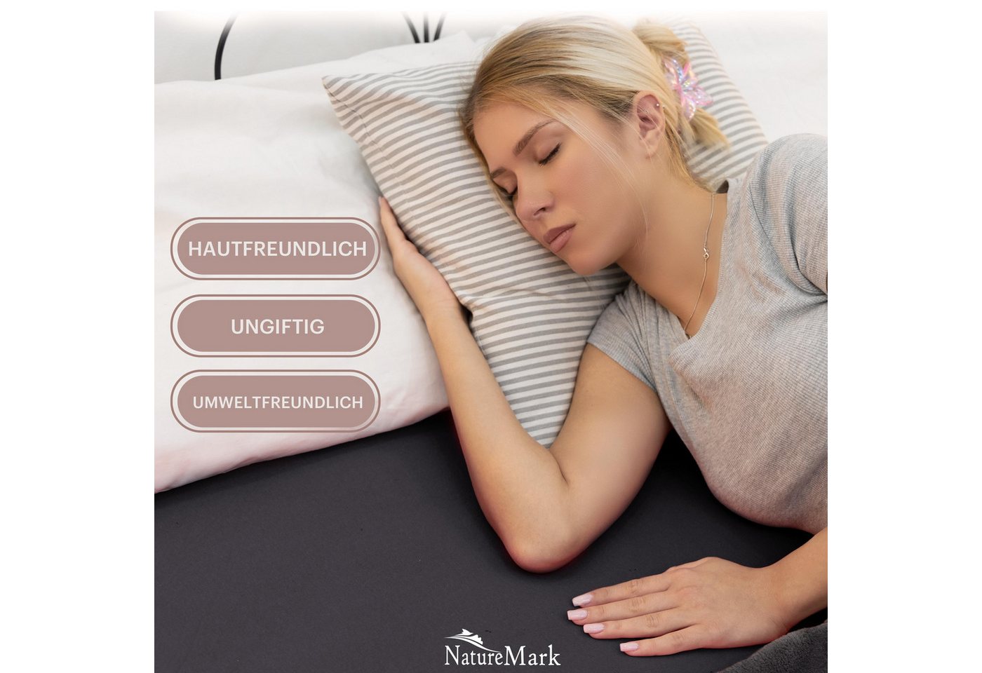 NatureMark Spannbettlaken Jersey Basic Spannbetttuch, 100% Baumwolle, Gummizug: rundum, (1 Stück), in vielen Größen und Farben, bis 25cm Steghöhe, 90x200cm, Sch – Bild 2 von 5