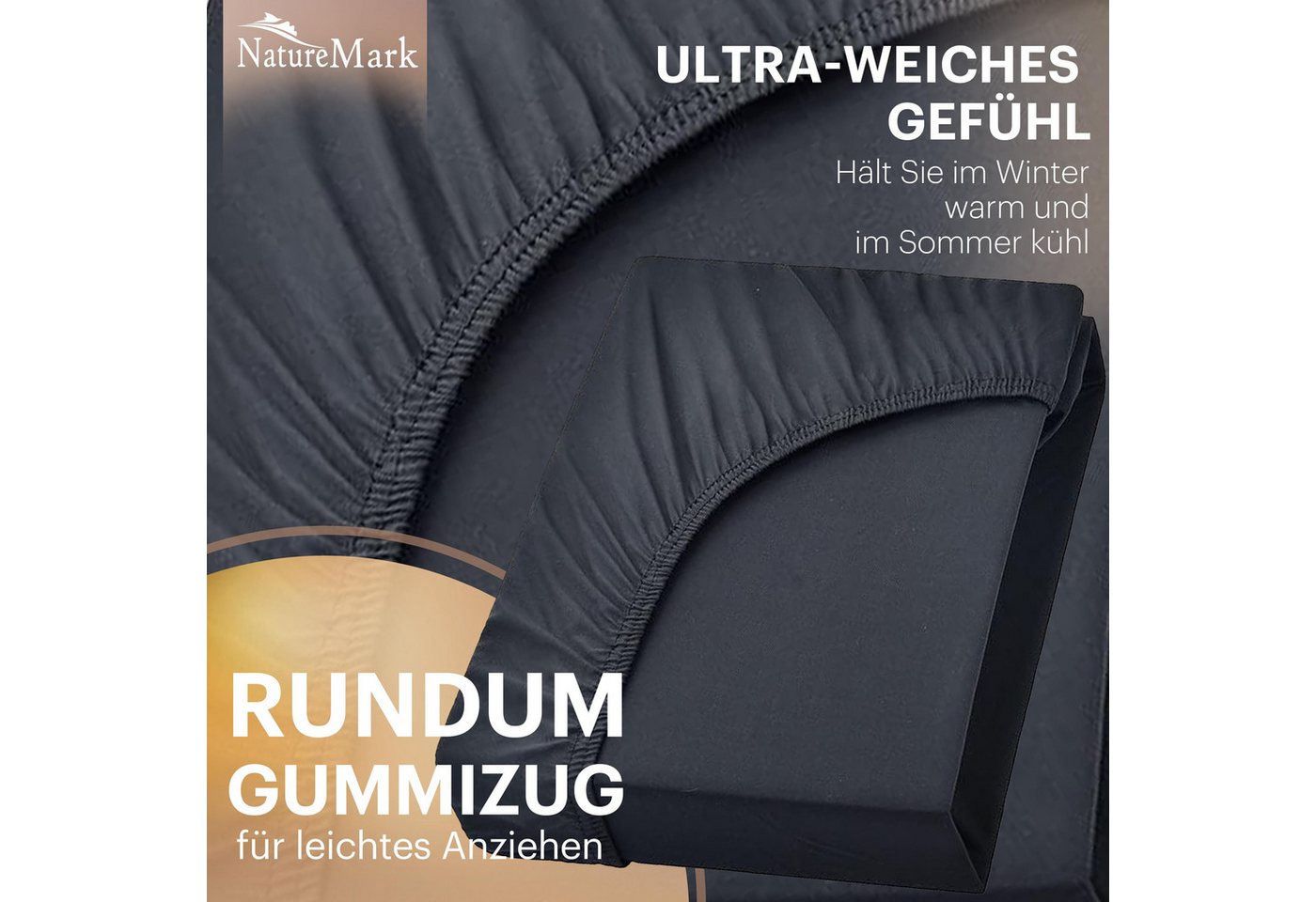 NatureMark Spannbettlaken Jersey Basic Spannbetttuch, 100% Baumwolle, Gummizug: rundum, (1 Stück), in vielen Größen und Farben, bis 25cm Steghöhe, 90x200cm, Sch – Bild 5 von 5