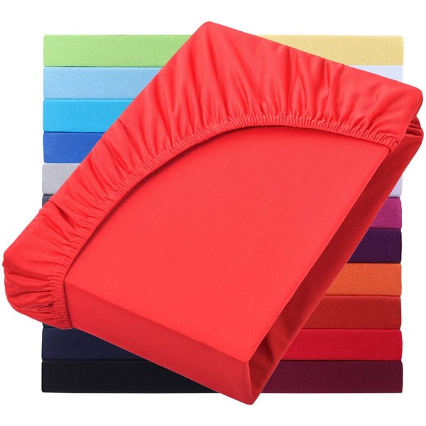 NatureMark Spannbettlaken Jersey Basic Spannbetttuch, 100% Baumwolle, Gummizug: rundum, (1 Stück), in vielen Größen und Farben, bis 40cm Steghöhe, 200x220cm, Ro