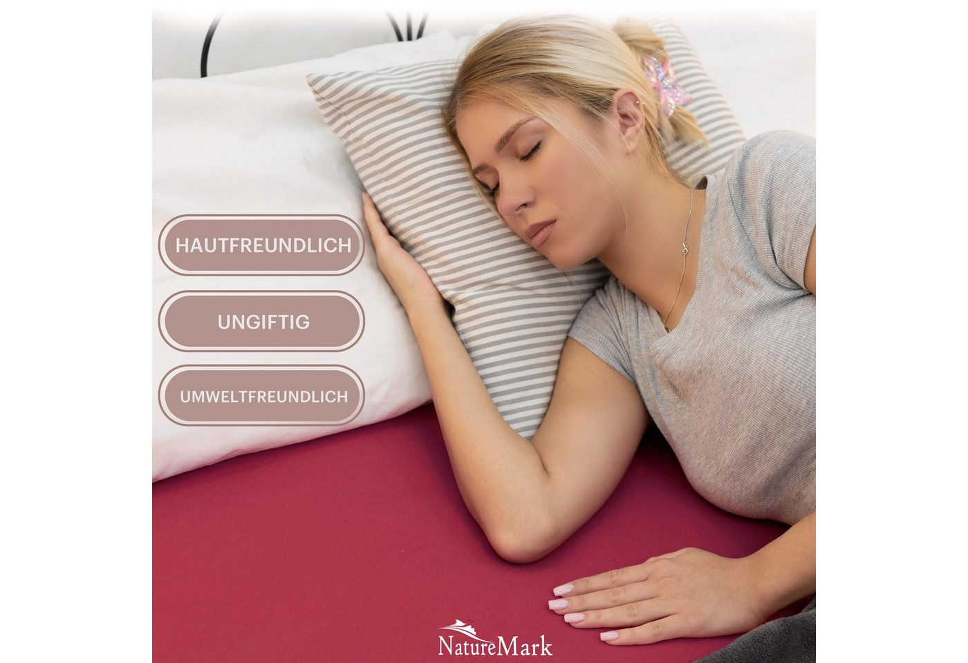 NatureMark Spannbettlaken Jersey Basic Spannbetttuch, 100% Baumwolle, Gummizug: rundum, (1 Stück), in vielen Größen und Farben, bis 25cm Steghöhe, 90x200cm, Bor – Bild 2 von 5