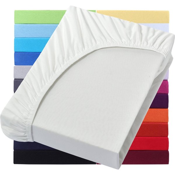 NatureMark Spannbettlaken Jersey Basic Spannbetttuch, 100% Baumwolle, Gummizug: rundum, (1 Stück), in vielen Größen und Farben, bis 25cm Steghöhe, 140x200cm, Na