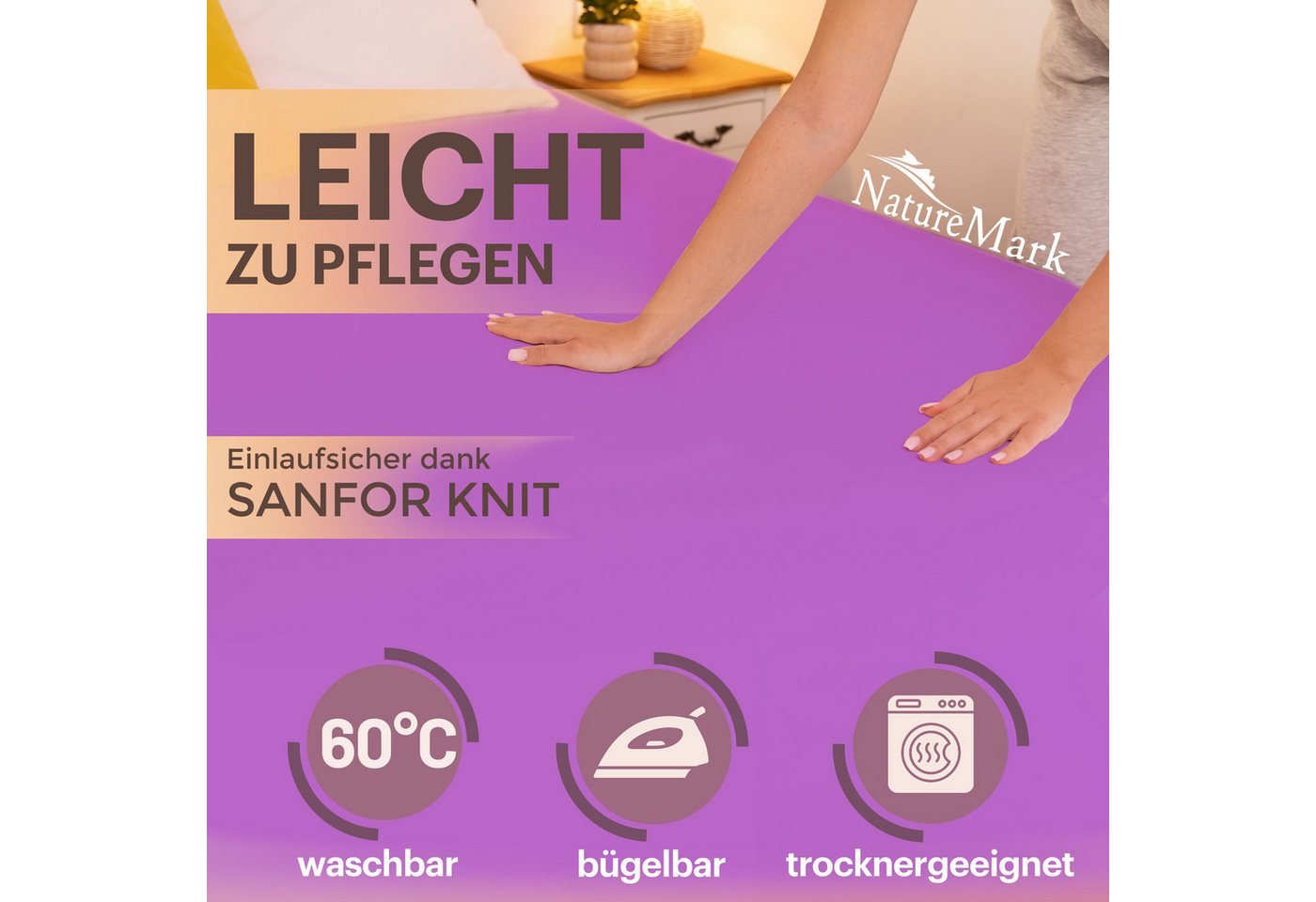 NatureMark Spannbettlaken Jersey Basic Spannbetttuch, 100% Baumwolle, Gummizug: rundum, (1 Stück), in vielen Größen und Farben, bis 25cm Steghöhe, 120x200cm, Li – Bild 4 von 5