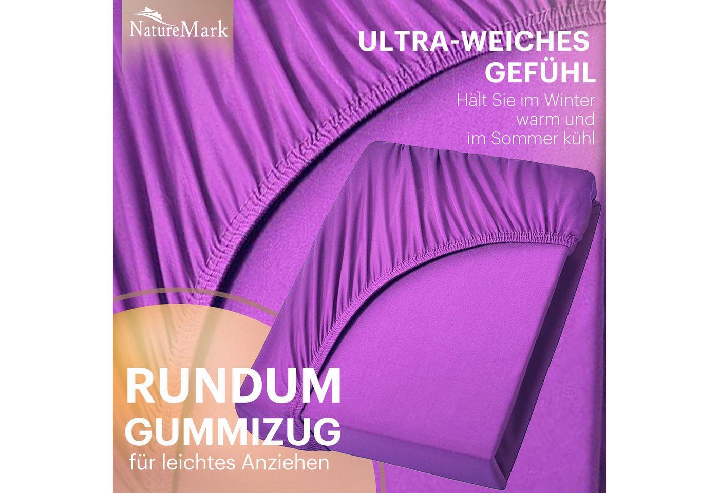 NatureMark Spannbettlaken Jersey Basic Spannbetttuch, 100% Baumwolle, Gummizug: rundum, (1 Stück), in vielen Größen und Farben, bis 25cm Steghöhe, 120x200cm, Li – Bild 5 von 5