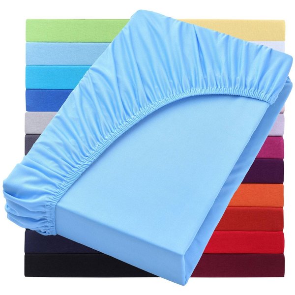 NatureMark Spannbettlaken Jersey Basic Spannbetttuch, 100% Baumwolle, Gummizug: rundum, (1 Stück), in vielen Größen und Farben, bis 25cm Steghöhe, 90x200cm, Hel