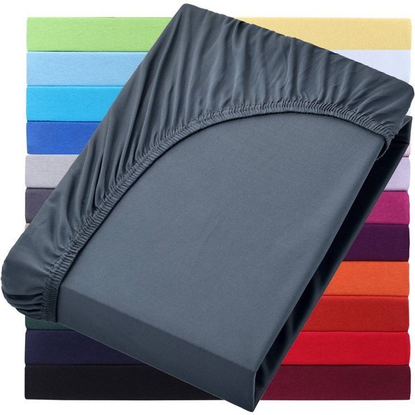 NatureMark Spannbettlaken Jersey Basic Spannbetttuch, 100% Baumwolle, Gummizug: rundum, (1 Stück), in vielen Größen und Farben, bis 25cm Steghöhe, 90x200cm, Ant