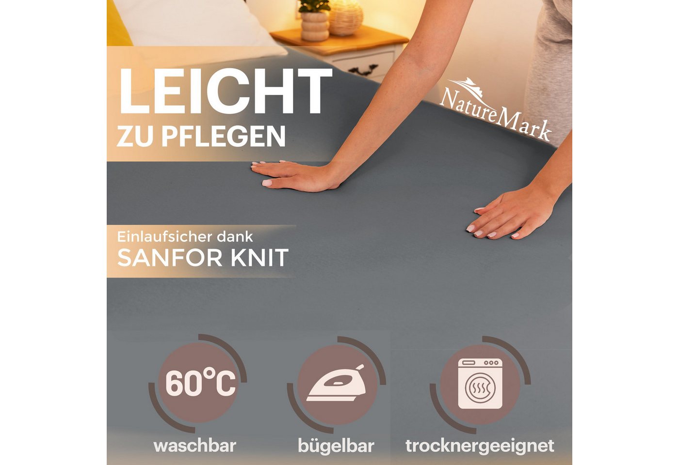 NatureMark Spannbettlaken Jersey Basic Spannbetttuch, 100% Baumwolle, Gummizug: rundum, (1 Stück), in vielen Größen und Farben, bis 25cm Steghöhe, 90x200cm, Ant – Bild 4 von 5