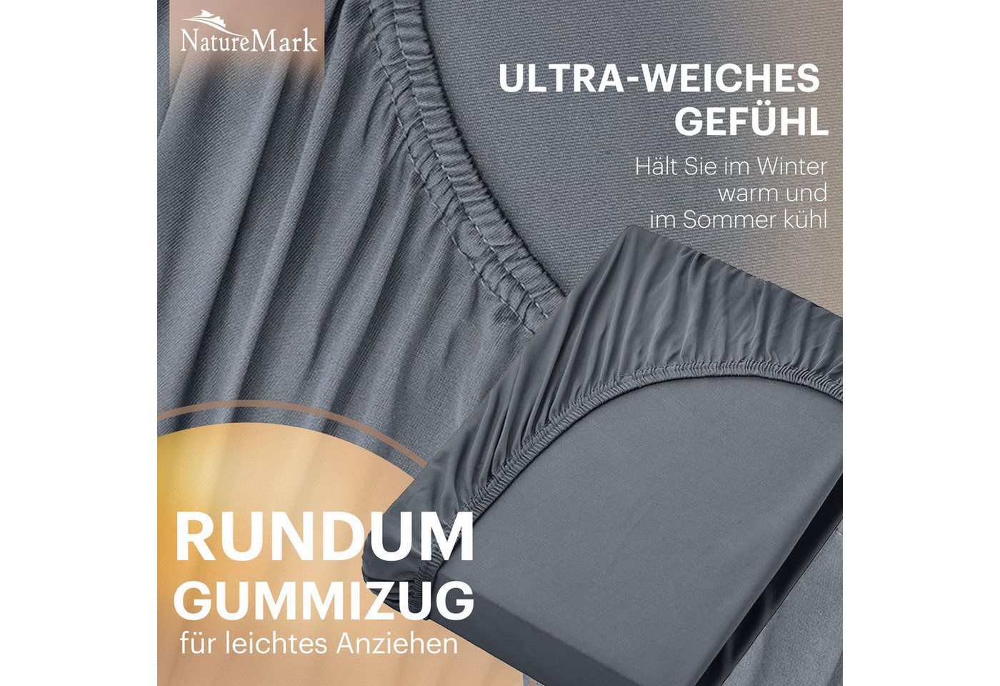 NatureMark Spannbettlaken Jersey Basic Spannbetttuch, 100% Baumwolle, Gummizug: rundum, (1 Stück), in vielen Größen und Farben, bis 25cm Steghöhe, 90x200cm, Ant – Bild 5 von 5
