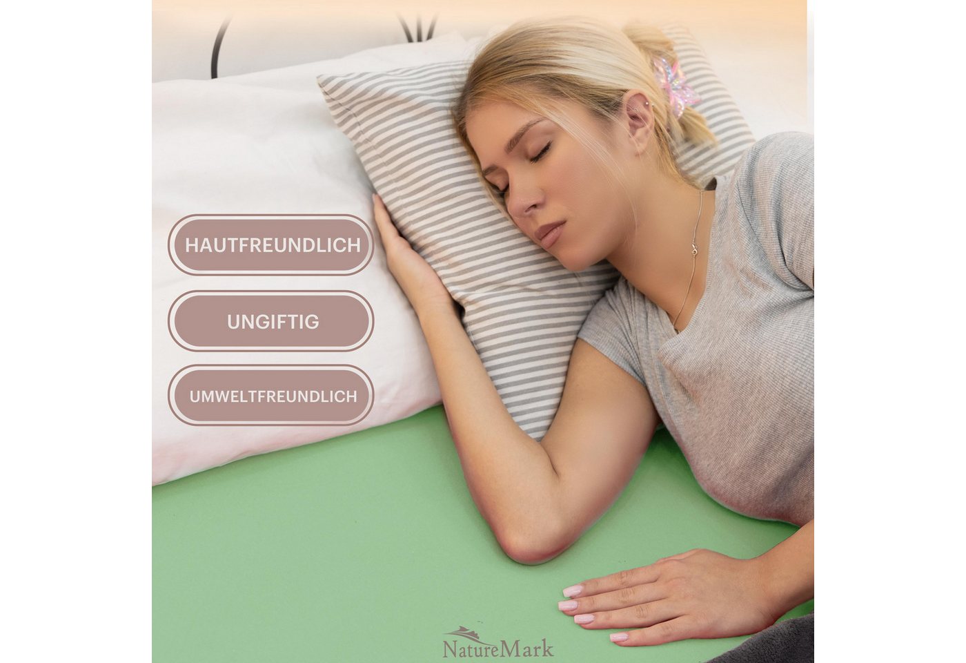 NatureMark Spannbettlaken Jersey Basic Spannbetttuch, 100% Baumwolle, Gummizug: rundum, (1 Stück), in vielen Größen und Farben, bis 25cm Steghöhe, 90x200cm, Jad – Bild 2 von 5