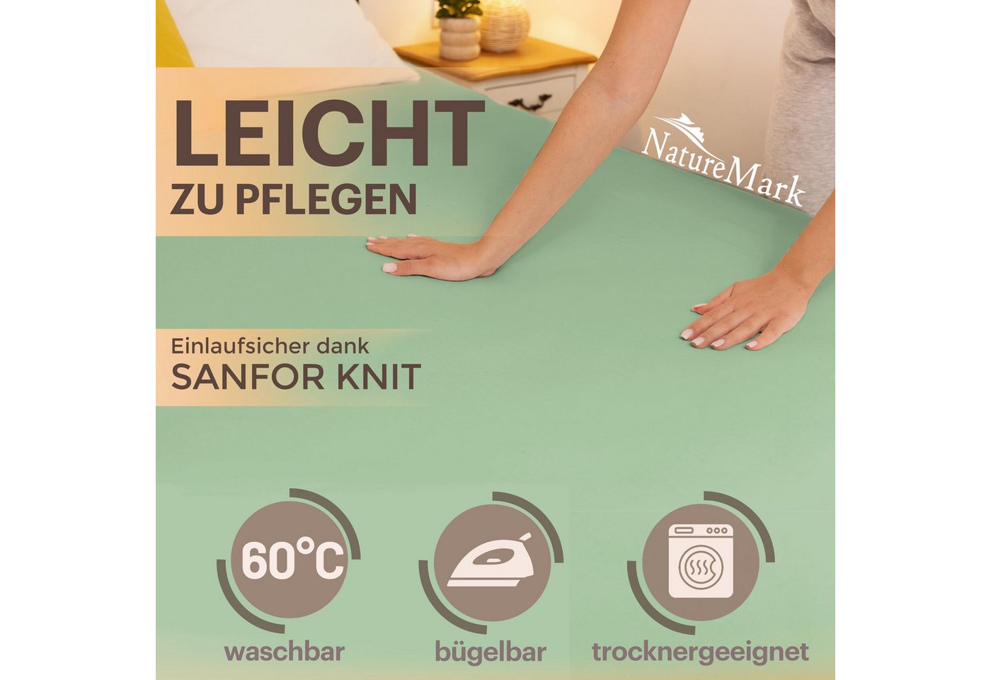 NatureMark Spannbettlaken Jersey Basic Spannbetttuch, 100% Baumwolle, Gummizug: rundum, (1 Stück), in vielen Größen und Farben, bis 25cm Steghöhe, 90x200cm, Jad – Bild 4 von 5