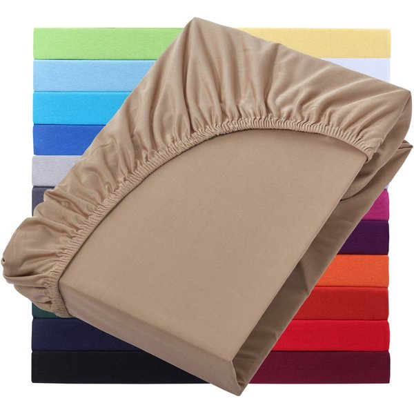NatureMark Spannbettlaken Jersey Basic Spannbetttuch, 100% Baumwolle, Gummizug: rundum, (1 Stück), in vielen Größen und Farben, bis 25cm Steghöhe, 90x200cm, San