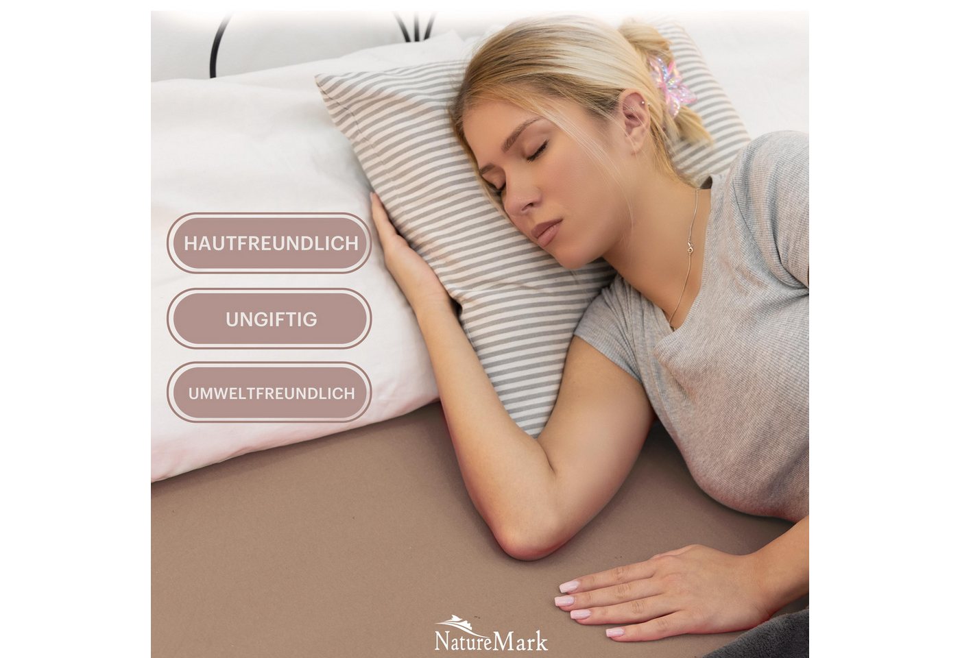 NatureMark Spannbettlaken Jersey Basic Spannbetttuch, 100% Baumwolle, Gummizug: rundum, (1 Stück), in vielen Größen und Farben, bis 25cm Steghöhe, 90x200cm, San – Bild 2 von 5