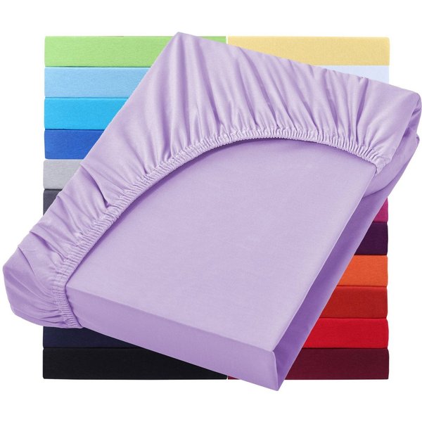 NatureMark Spannbettlaken Jersey Basic Spannbetttuch, 100% Baumwolle, Gummizug: rundum, (1 Stück), in vielen Größen und Farben, bis 25cm Steghöhe, 90x200cm, Fli