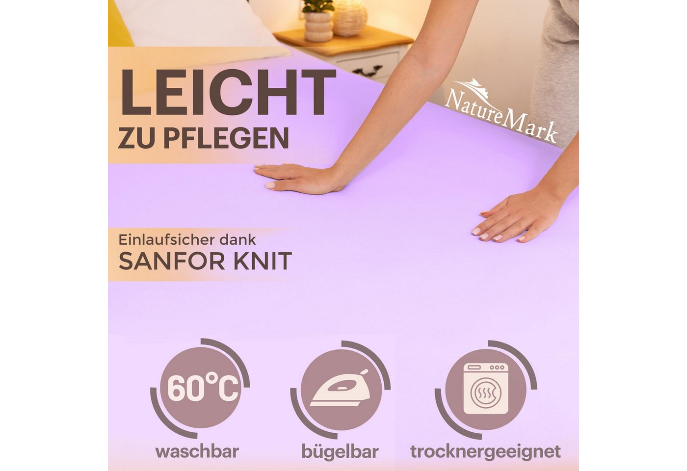 NatureMark Spannbettlaken Jersey Basic Spannbetttuch, 100% Baumwolle, Gummizug: rundum, (1 Stück), in vielen Größen und Farben, bis 25cm Steghöhe, 90x200cm, Fli – Bild 4 von 5