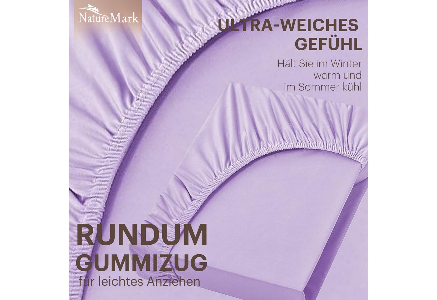 NatureMark Spannbettlaken Jersey Basic Spannbetttuch, 100% Baumwolle, Gummizug: rundum, (1 Stück), in vielen Größen und Farben, bis 25cm Steghöhe, 90x200cm, Fli – Bild 5 von 5