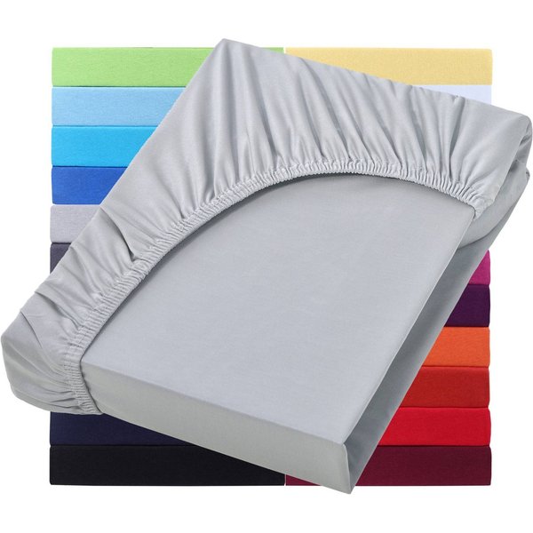 NatureMark Spannbettlaken Jersey Basic Spannbetttuch, 100% Baumwolle, Gummizug: rundum, (1 Stück), in vielen Größen und Farben, bis 25cm Steghöhe, 90x200cm, Sil