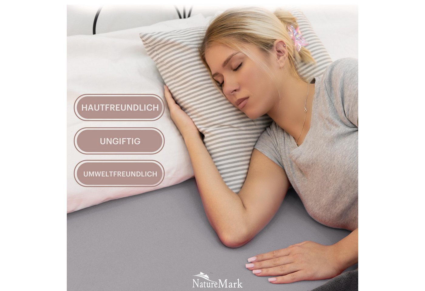 NatureMark Spannbettlaken Jersey Basic Spannbetttuch, 100% Baumwolle, Gummizug: rundum, (1 Stück), in vielen Größen und Farben, bis 25cm Steghöhe, 90x200cm, Sil – Bild 2 von 5