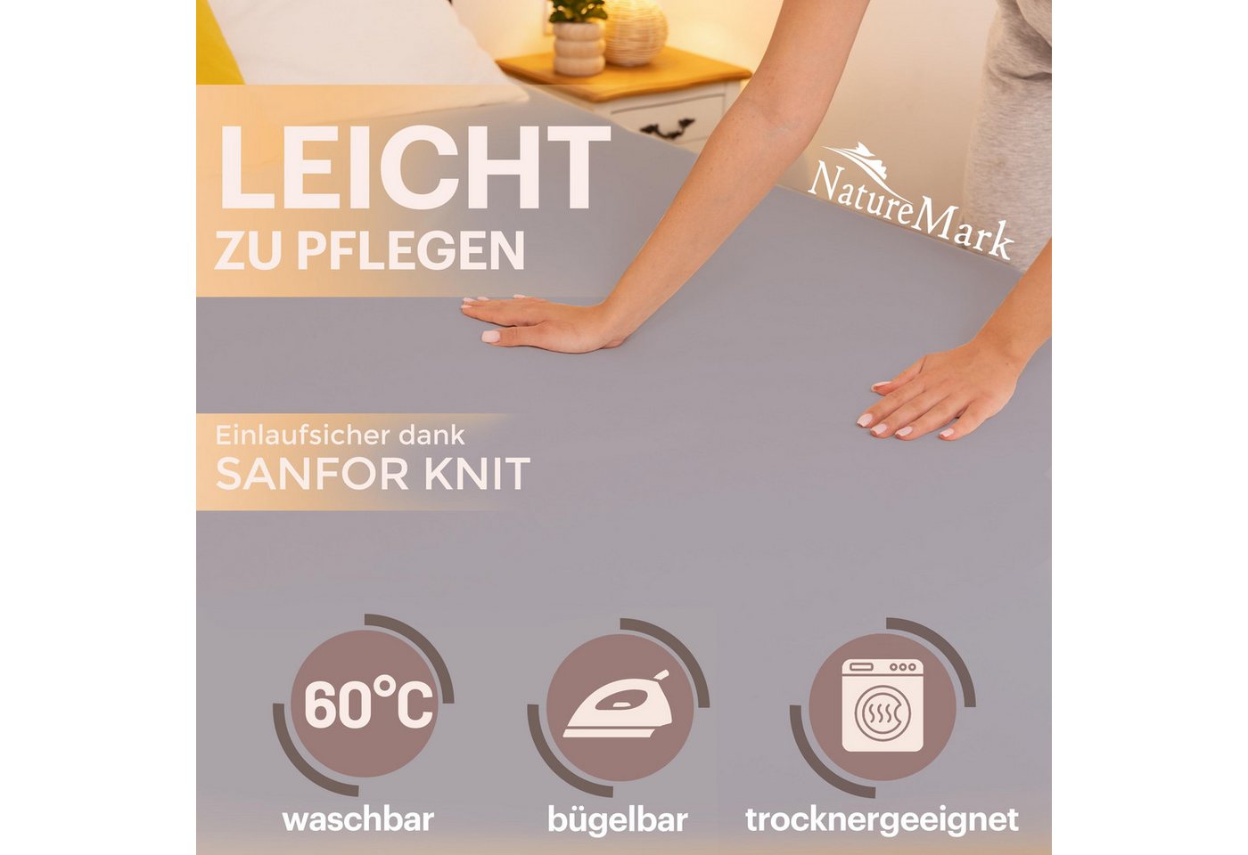 NatureMark Spannbettlaken Jersey Basic Spannbetttuch, 100% Baumwolle, Gummizug: rundum, (1 Stück), in vielen Größen und Farben, bis 25cm Steghöhe, 90x200cm, Sil – Bild 4 von 5