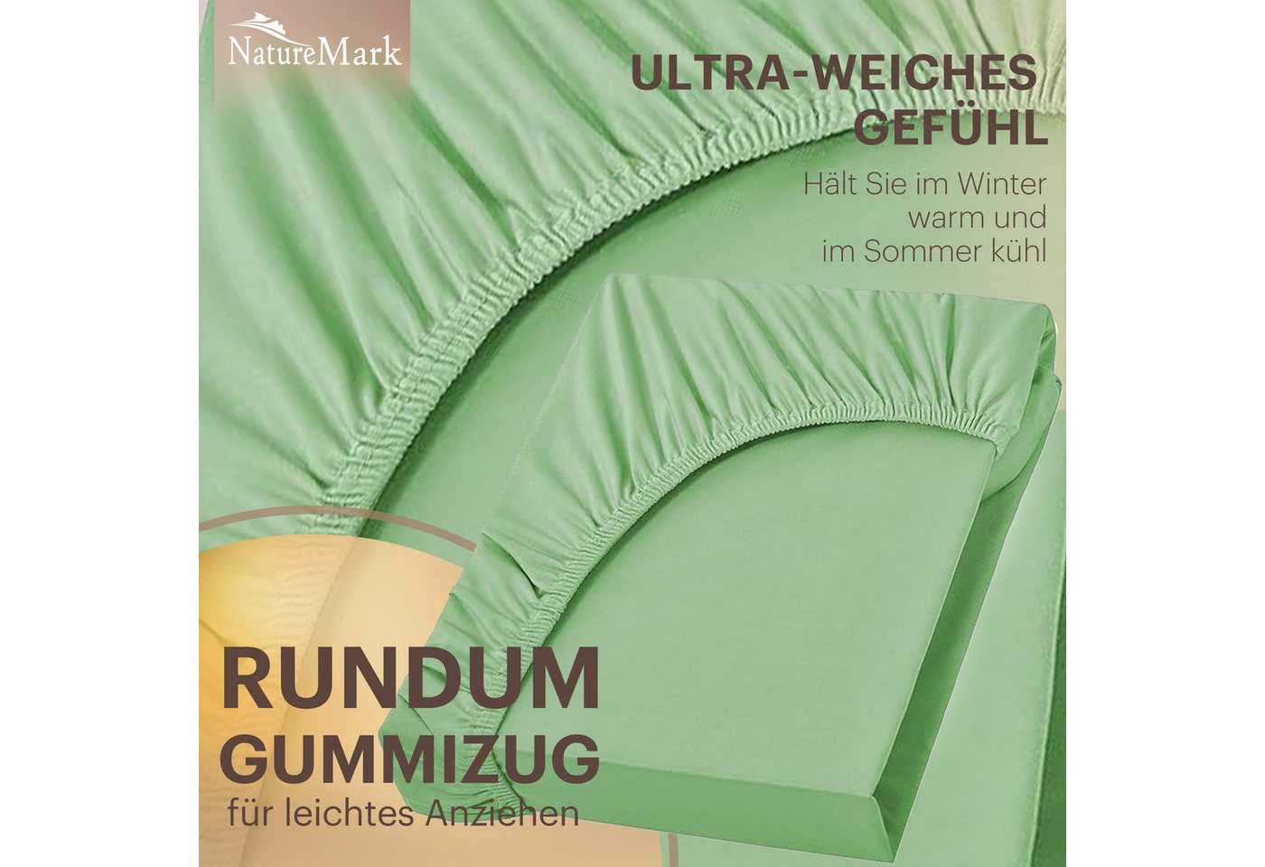 NatureMark Spannbettlaken Jersey Basic Spannbetttuch, 100% Baumwolle, Gummizug: rundum, (1 Stück), in vielen Größen und Farben, bis 40cm Steghöhe, 200x220cm, Ja – Bild 5 von 5