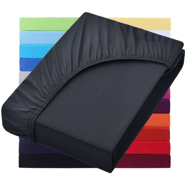 NatureMark Spannbettlaken Jersey Basic Spannbetttuch, 100% Baumwolle, Gummizug: rundum, (1 Stück), in vielen Größen und Farben, bis 40cm Steghöhe, 200x220cm, Sc