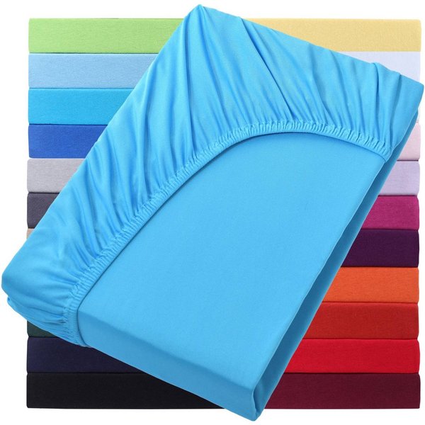 NatureMark Spannbettlaken Jersey Basic Spannbetttuch, 100% Baumwolle, Gummizug: rundum, (1 Stück), in vielen Größen und Farben, bis 40cm Steghöhe, 200x220cm, Tü