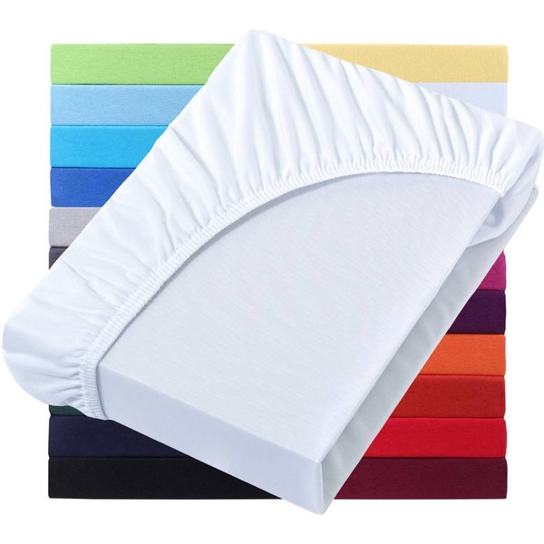 NatureMark Spannbettlaken Jersey Basic Spannbetttuch, 100% Baumwolle, Gummizug: rundum, (1 Stück), in vielen Größen und Farben, bis 25cm Steghöhe, 90x200cm, Wei