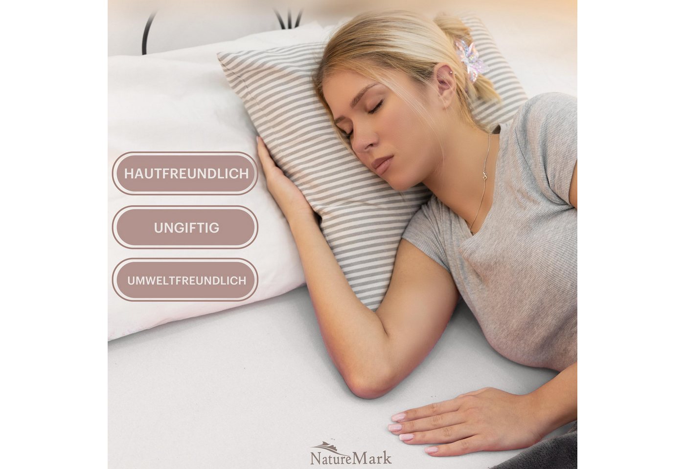 NatureMark Spannbettlaken Jersey Basic Spannbetttuch, 100% Baumwolle, Gummizug: rundum, (1 Stück), in vielen Größen und Farben, bis 25cm Steghöhe, 90x200cm, Wei – Bild 2 von 5