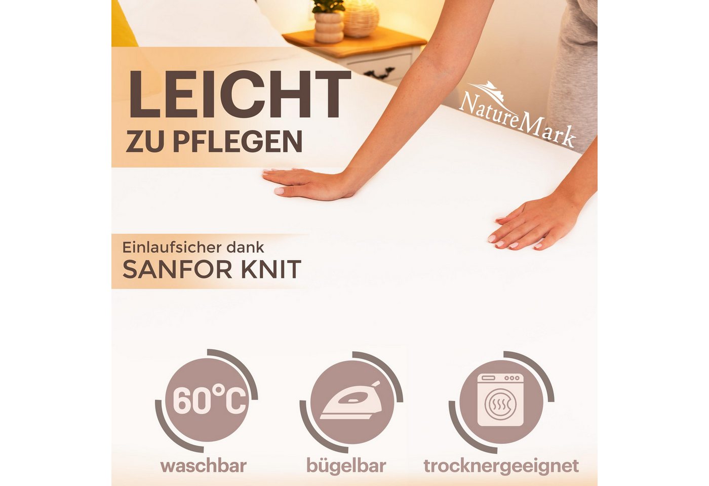 NatureMark Spannbettlaken Jersey Basic Spannbetttuch, 100% Baumwolle, Gummizug: rundum, (1 Stück), in vielen Größen und Farben, bis 25cm Steghöhe, 90x200cm, Wei – Bild 4 von 5