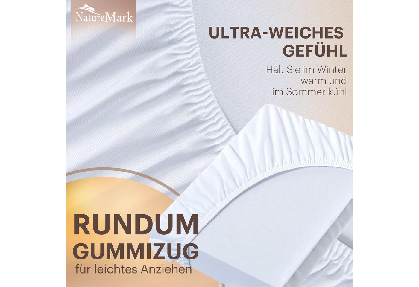 NatureMark Spannbettlaken Jersey Basic Spannbetttuch, 100% Baumwolle, Gummizug: rundum, (1 Stück), in vielen Größen und Farben, bis 25cm Steghöhe, 90x200cm, Wei – Bild 5 von 5