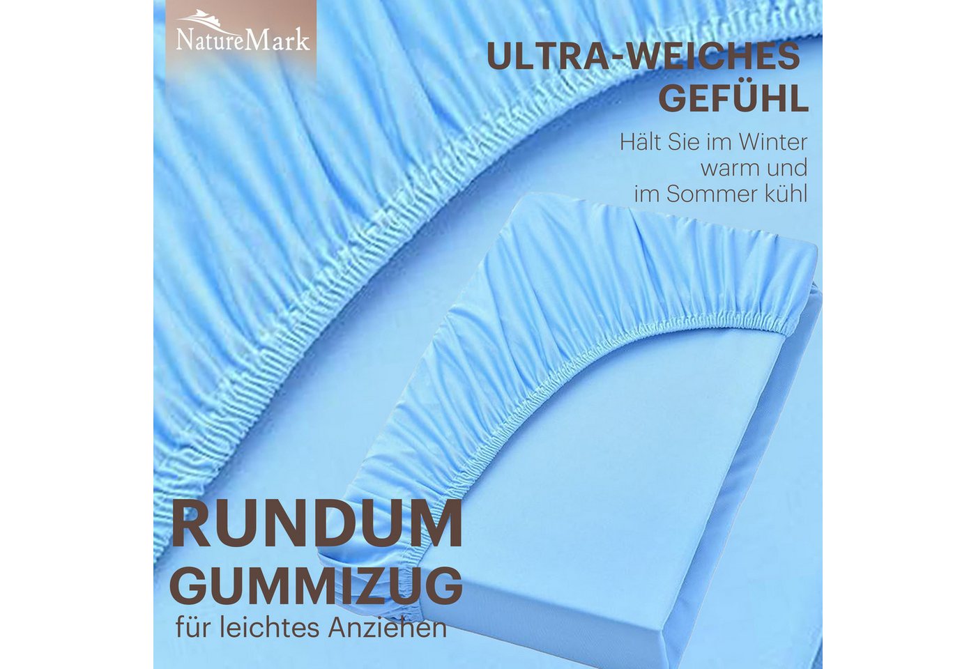 NatureMark Spannbettlaken Jersey Basic Spannbetttuch, 100% Baumwolle, Gummizug: rundum, (1 Stück), in vielen Größen und Farben, bis 40cm Steghöhe, 200x220cm, He – Bild 5 von 5