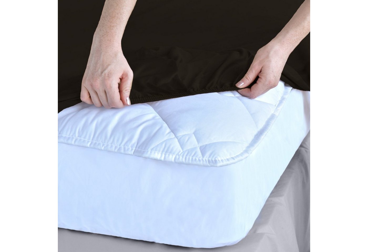 NatureMark Spannbettlaken Premium Boxspringbett Spannbetttuch 200x220cm, Baumwollmischung, Gummizug: rundum, Baumwolle mit Elasthan, sehr robust, 180x200 – 200x – Bild 4 von 5